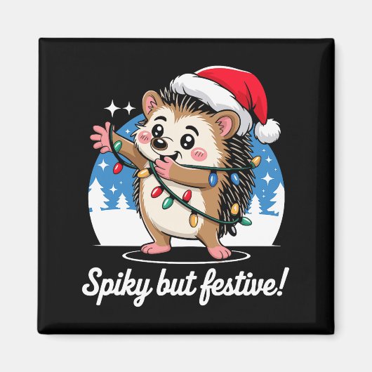 Aimant Cute Hedgehog With Santa Hat Christmas Lights Wint (Devant)