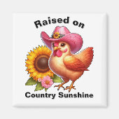 Aimant Cute Hen en Casquette rose avec Tournesol brillant (Devant)