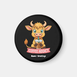 Aimant Cute Highland Vache Boire Café Addict Plaisanterie