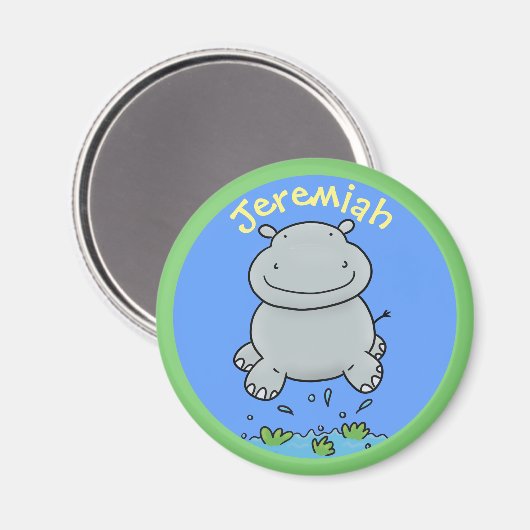 Aimant Cute hippo baby jumping cartoon illustration (Recto/Verso)