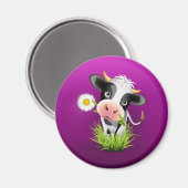 Aimant Cute Holstein cow in grass over purple (Recto/Verso)