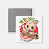 Aimant Cute Japanese Cat Eating Noodles with Chopsticks (Recto/Verso)