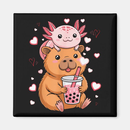 Aimant Cute Kawaii Axolotl Capybara Bubble Tea Boys Girls (Devant)