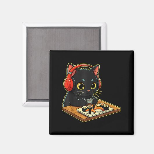Aimant Cute Kawaii Black Cat Funny Sushi Retro Japanese C (Recto/Verso)
