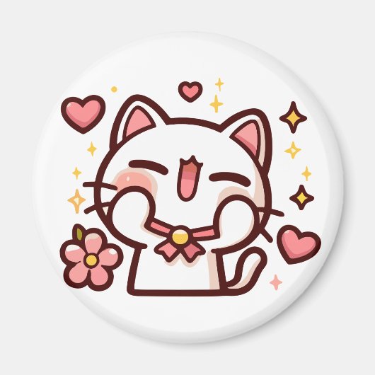 Aimant Cute Kawaii Chat Blanc (Devant)