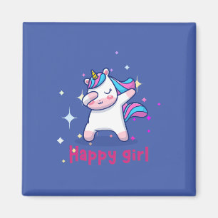 Aimant Cute Kawaii Colorful Rainbow Unicorn Happy Girl
