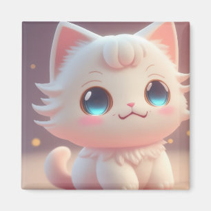 Aimant Cute Kawaii Fluffy Chat blanc