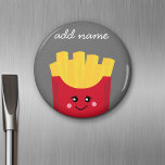 Aimant Cute Kawaii Fries françaises avec nom personnalisé<br><div class="desc">Dessin moderne d'une boîte à frites aux couleurs vives.</div>