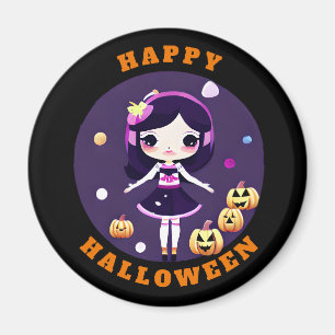Aimant Cute Kawaii Girl en Halloween Citrouille