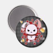 Aimant Cute Kawaii méchant lapin avec tronçonneuse (Recto/Verso)