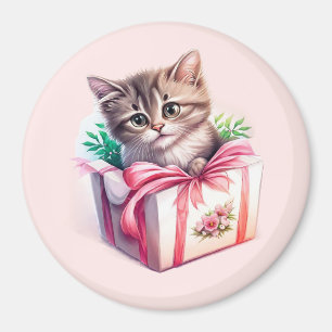 Aimant Cute Kitten dans une boîte Cadeau d'anniversaire
