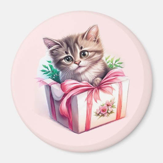 Aimant Cute Kitten dans une boîte Cadeau d'anniversaire (Devant)