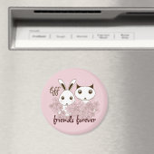 Aimant Cute Kitten et Bunny amis pour toujours fille rose (In Situ (Lave-vaisselle))