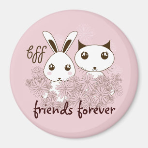 Aimant Cute Kitten et Bunny amis pour toujours fille rose