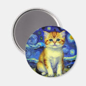 Aimant Cute Kitten Starry Night Van Gogh (Recto/Verso)