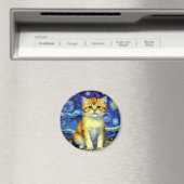 Aimant Cute Kitten Starry Night Van Gogh (In Situ (Lave-vaisselle))