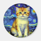Aimant Cute Kitten Starry Night Van Gogh (Devant)