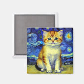 Aimant Cute Kitten Starry Night Van Gogh (Recto/Verso)