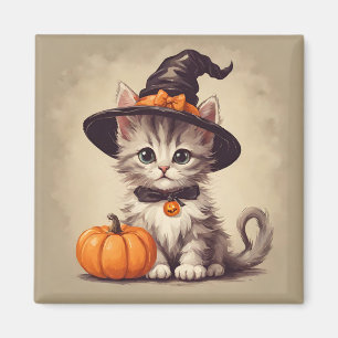 Aimant Cute Kitten Vintage en costume sorcier Halloween