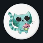 Aimant Cute Kitty Chat avec Kawaii Cupcake<br><div class="desc">Chat mignonne avec gâteau doux. Cute Kitty Cat adore les cupcakes. Surtout ce cupcake. Dessert sucré avec cerise kawaii mignonne sur le dessus.</div>