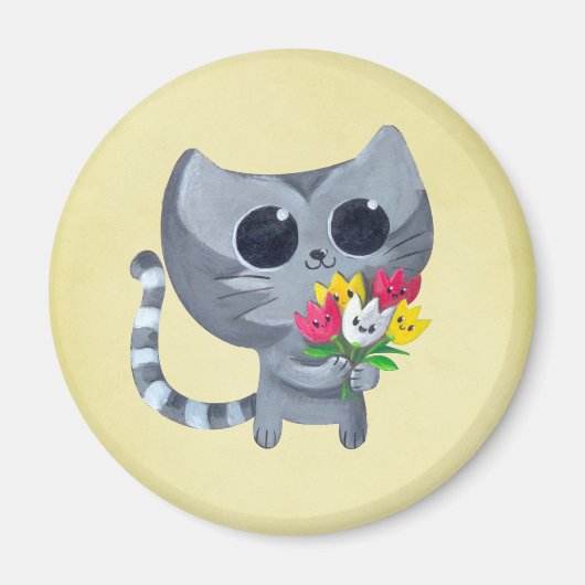 Aimant Cute Kitty Chat et fleurs (Devant)
