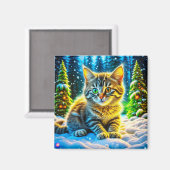 Aimant Cute Kitty Chat Jouer dehors le soir de Noël (Recto/Verso)