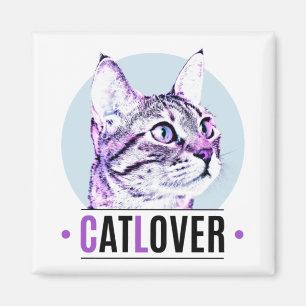 Aimant Cute Kitty Face Amoureux des chats rose et noir