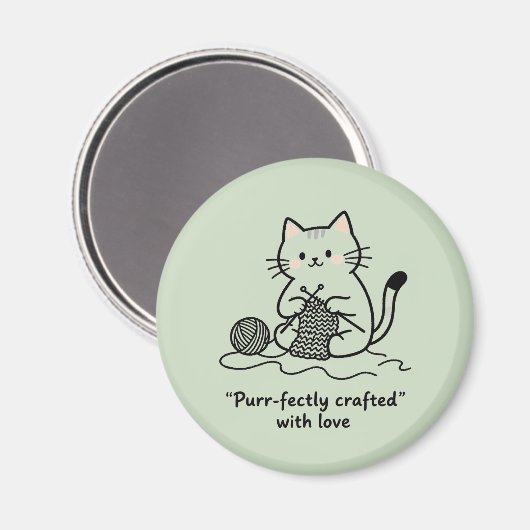 Aimant Cute Knitting Kitty Pastel Green Graphic Design (Recto/Verso)