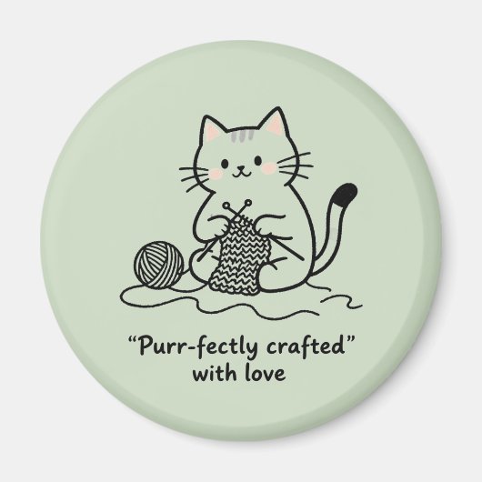 Aimant Cute Knitting Kitty Pastel Green Graphic Design (Devant)