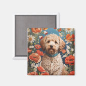 Aimant Cute Labradoodle Daisy Et Fleur De Pavot (Recto/Verso)