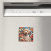 Aimant Cute Labradoodle Daisy Et Fleur De Pavot (In Situ (Lave-vaisselle))