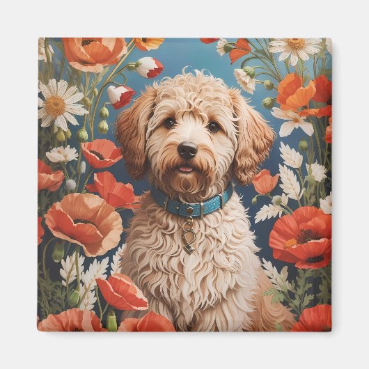 Aimant Cute Labradoodle Daisy Et Fleur De Pavot (Devant)