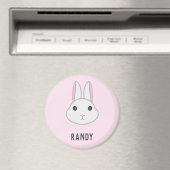 Aimant Cute lapin blanc sur rose (In Situ (Lave-vaisselle))