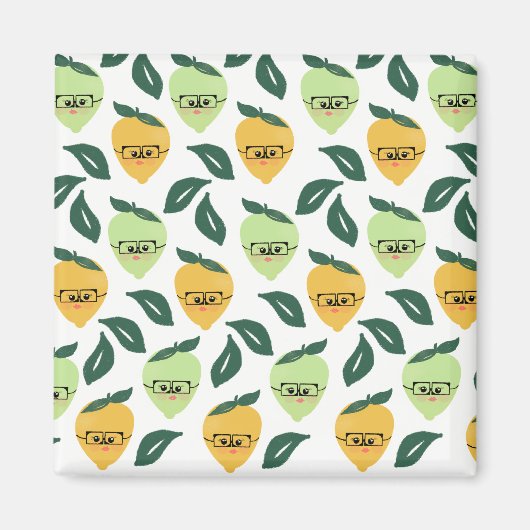 Aimant Cute Lemon Cartoon with Glasses Pattern (Devant)