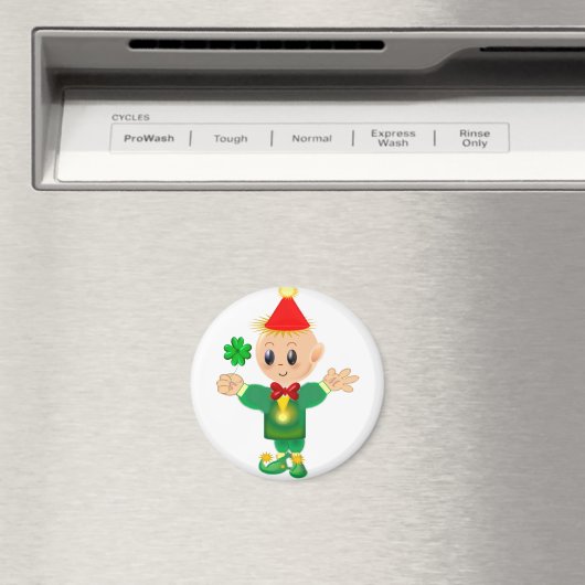 Aimant Cute leprechaun vert avec un chanceux trèfle (In Situ (Lave-vaisselle))
