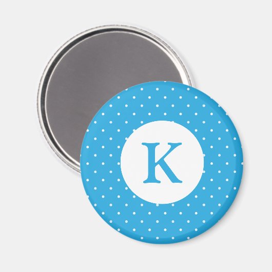 Aimant Cute Light Blue Polka Dot Pattern Monogram (Recto/Verso)
