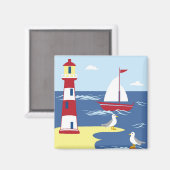 Aimant Cute Lighthouse and Boat Seaside Art (Recto/Verso)