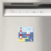 Aimant Cute Lighthouse and Boat Seaside Art (In Situ (Lave-vaisselle))