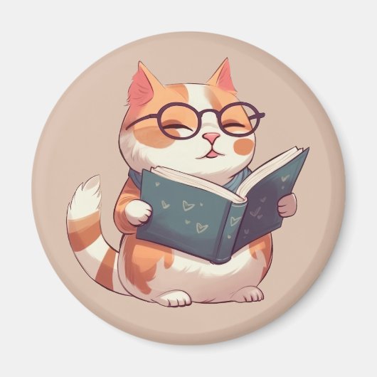 Aimant Cute Little Cat Lire un livre (Devant)