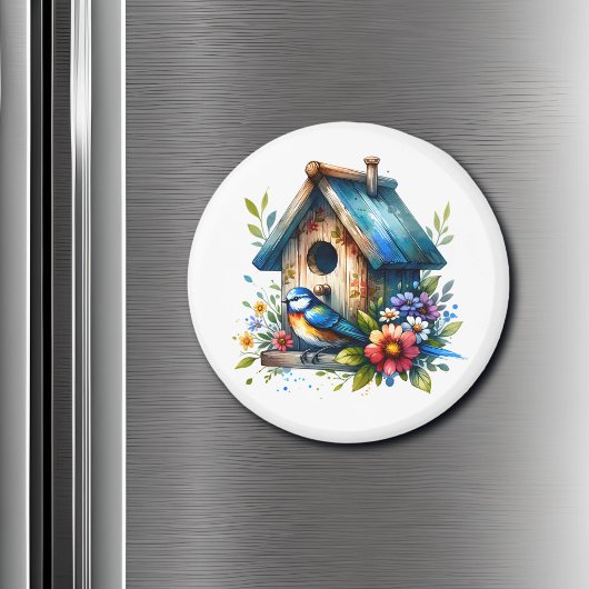 Aimant Cute Little Watercolor Birdhouse et Bird