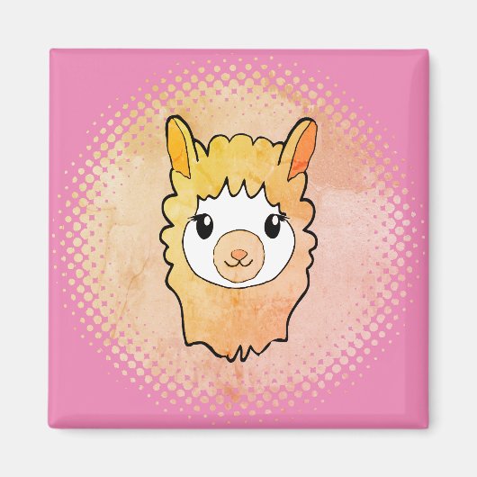 Aimant Cute Llama Visage Style Vintage Dessin rose (Devant)