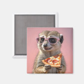 Aimant Cute Meerkat avec lunettes et pizza (Recto/Verso)