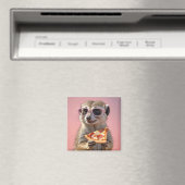 Aimant Cute Meerkat avec lunettes et pizza (In Situ (Lave-vaisselle))