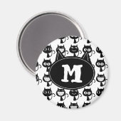 Aimant Cute Monogramme Black Cat Expressions Motif (Recto/Verso)