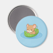 Aimant Cute Mouse in a Leaf Boat Blue (Recto/Verso)