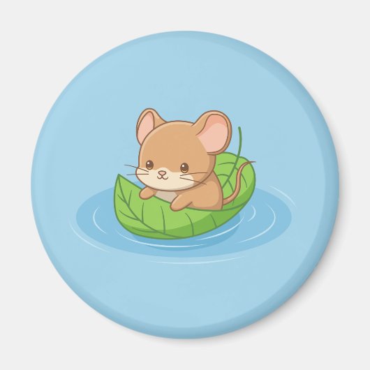 Aimant Cute Mouse in a Leaf Boat Blue (Devant)