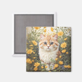 Aimant Cute Munchkin Chat Et Fleurs De Tasse À Beurre (Recto/Verso)