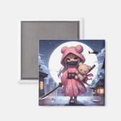 Aimant Cute ninja guerrière fille & teddy (Recto/Verso)