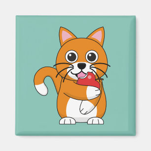 Aimant Cute Orange Blanc Chat Manger Rouge Pomme Carton
