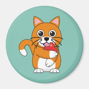 Aimant Cute Orange Blanc Chat Manger Rouge Pomme Carton